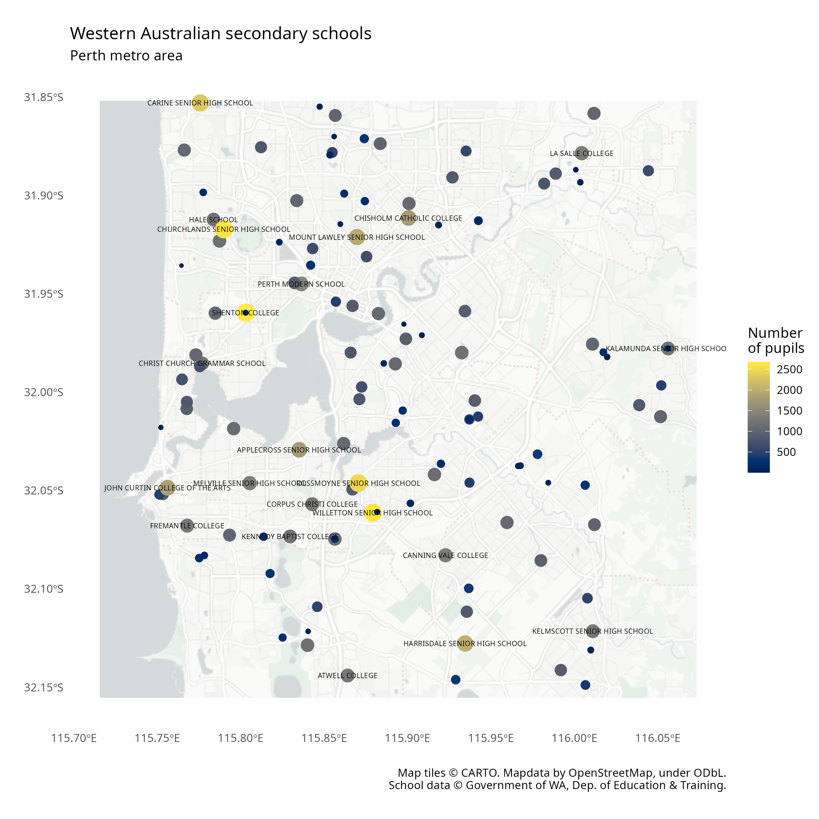 Pupil density in Western Australian high schools